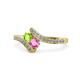 1 - Eleni Peridot and Pink Sapphire with Side Diamonds Bypass Ring 