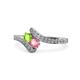 1 - Eleni Peridot and Pink Tourmaline with Side Diamonds Bypass Ring 