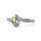 1 - Eleni Peridot and Aquamarine with Side Diamonds Bypass Ring 
