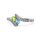 1 - Eleni Peridot and Blue Topaz with Side Diamonds Bypass Ring 