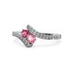 1 - Eleni Rhodolite Garnet and Pink Tourmaline with Side Diamonds Bypass Ring 