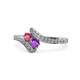 1 - Eleni Rhodolite Garnet and Amethyst with Side Diamonds Bypass Ring 