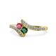 1 - Eleni Rhodolite Garnet and Emerald with Side Diamonds Bypass Ring 