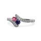 1 - Eleni Rhodolite Garnet and Blue Sapphire with Side Diamonds Bypass Ring 