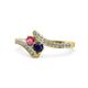 1 - Eleni Rhodolite Garnet and Blue Sapphire with Side Diamonds Bypass Ring 