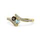 1 - Eleni Red Garnet and Aquamarine with Side Diamonds Bypass Ring 