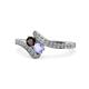 1 - Eleni Red Garnet and Tanzanite with Side Diamonds Bypass Ring 