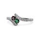1 - Eleni Red Garnet and Emerald with Side Diamonds Bypass Ring 