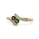 1 - Eleni Red Garnet and Emerald with Side Diamonds Bypass Ring 