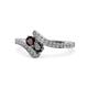 1 - Eleni Red Garnet and Black Diamond with Side Diamonds Bypass Ring 