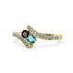 1 - Eleni Red Garnet and London Blue Topaz with Side Diamonds Bypass Ring 