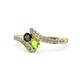 1 - Eleni Red Garnet and Peridot with Side Diamonds Bypass Ring 