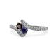 1 - Eleni Red Garnet and Blue Sapphire with Side Diamonds Bypass Ring 