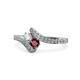 1 - Eleni Round Diamond and Ruby with Side Diamonds Bypass Ring 