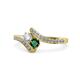 1 - Eleni Round Diamond and Emerald with Side Diamonds Bypass Ring 
