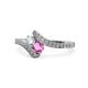 1 - Eleni Round Diamond and Pink Sapphire with Side Diamonds Bypass Ring 