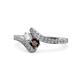 1 - Eleni Round Diamond and Red Garnet with Side Diamonds Bypass Ring 