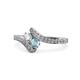 1 - Eleni Round Diamond and Aquamarine with Side Diamonds Bypass Ring 