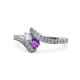 1 - Eleni Round Diamond and Amethyst with Side Diamonds Bypass Ring 