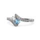 1 - Eleni Round Diamond and Blue Topaz with Side Diamonds Bypass Ring 