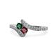1 - Eleni Emerald and Ruby with Side Diamonds Bypass Ring 