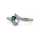 1 - Eleni Emerald and Tanzanite with Side Diamonds Bypass Ring 