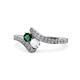 1 - Eleni Emerald and White Sapphire with Side Diamonds Bypass Ring 
