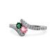 1 - Eleni Emerald and Pink Tourmaline with Side Diamonds Bypass Ring 