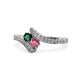 1 - Eleni Emerald and Rhodolite Garnet with Side Diamonds Bypass Ring 