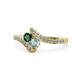 1 - Eleni Emerald and Aquamarine with Side Diamonds Bypass Ring 