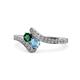 1 - Eleni Emerald and Blue Topaz with Side Diamonds Bypass Ring 
