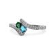 1 - Eleni Emerald and London Blue Topaz with Side Diamonds Bypass Ring 