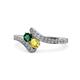 1 - Eleni Emerald and Yellow Sapphire with Side Diamonds Bypass Ring 