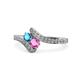 1 - Eleni London Blue Topaz and Pink Sapphire with Side Diamonds Bypass Ring 