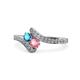 1 - Eleni London Blue Topaz and Pink Tourmaline with Side Diamonds Bypass Ring 