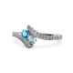 1 - Eleni London Blue Topaz and Aquamarine with Side Diamonds Bypass Ring 