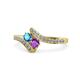 1 - Eleni London Blue Topaz and Amethyst with Side Diamonds Bypass Ring 