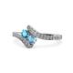 1 - Eleni London Blue Topaz and Blue Topaz with Side Diamonds Bypass Ring 