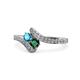 1 - Eleni London Blue Topaz and Emerald with Side Diamonds Bypass Ring 