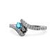 1 - Eleni London Blue Topaz and Black Diamond with Side Diamonds Bypass Ring 