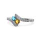 1 - Eleni London Blue Topaz and Citrine with Side Diamonds Bypass Ring 