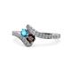 1 - Eleni London Blue Topaz and Red Garnet with Side Diamonds Bypass Ring 