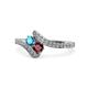 1 - Eleni London Blue Topaz and Ruby with Side Diamonds Bypass Ring 