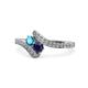 1 - Eleni London Blue Topaz and Blue Sapphire with Side Diamonds Bypass Ring 