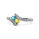 1 - Eleni London Blue Topaz and Yellow Sapphire with Side Diamonds Bypass Ring 