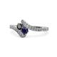 1 - Eleni Black Diamond and Blue Sapphire with Side Diamonds Bypass Ring 