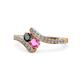 1 - Eleni Black Diamond and Pink Sapphire with Side Diamonds Bypass Ring 