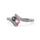 1 - Eleni Black Diamond and Pink Tourmaline with Side Diamonds Bypass Ring 