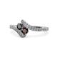 1 - Eleni Black Diamond and Red Garnet with Side Diamonds Bypass Ring 