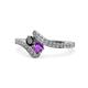 1 - Eleni Black Diamond and Amethyst with Side Diamonds Bypass Ring 